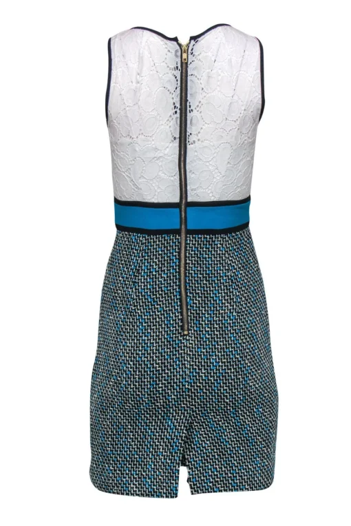 Milly - White Lace & Blue Tweed Skirt Sheath Dress Sz 0
