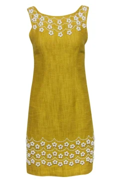 Milly - Yellow Linen & Cotton Beaded Dress Sz 4