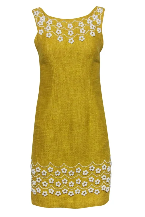 Milly - Yellow Linen & Cotton Beaded Dress Sz 4