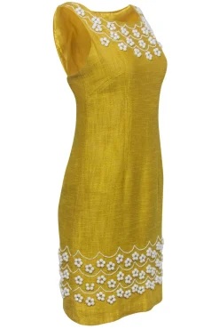 Milly - Yellow Linen & Cotton Beaded Dress Sz 4