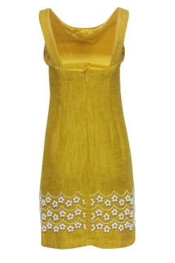 Milly - Yellow Linen & Cotton Beaded Dress Sz 4