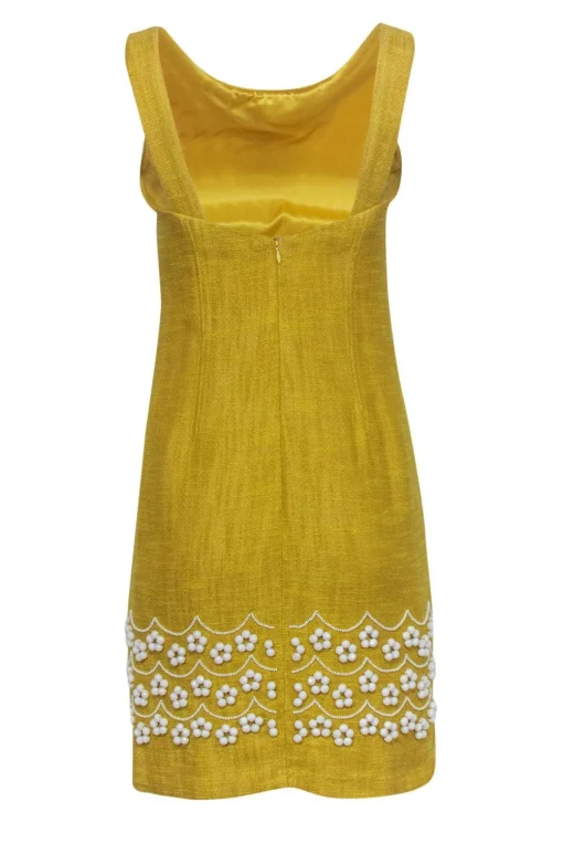 Milly - Yellow Linen & Cotton Beaded Dress Sz 4