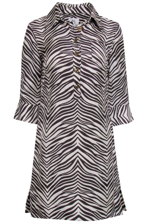Milly - Zebra Print Button-Down Silk Shirt Dress Sz 4