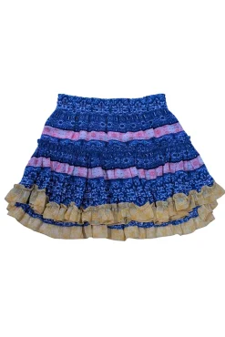MISA Los Angeles - Blue, Pink, & Yellow Paisley Print Ruffled Mini Skirt Sz S
