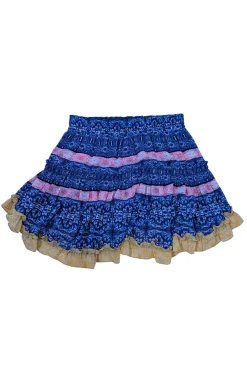 MISA Los Angeles - Blue, Pink, & Yellow Paisley Print Ruffled Mini Skirt Sz S
