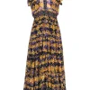 MISA Los Angeles - Mustard & Deep Purple Floral Maxi Dress Sz XS