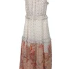 MISA Los Angeles - Pink, Ivory, & Peach Paisley Print Ruffled Midi Dress Sz M