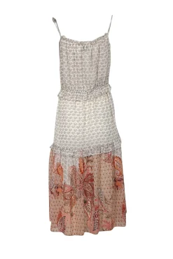 MISA Los Angeles - Pink, Ivory, & Peach Paisley Print Ruffled Midi Dress Sz M