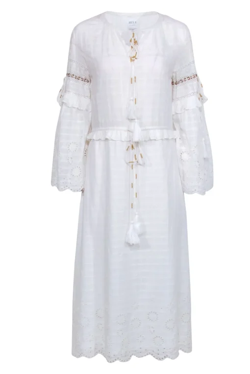 MISA Los Angeles - White Cotton Long Sleeve Maxi Dress Sz XS