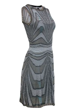 Missoni - Beige, Black & Blue Metallic Chevron Pattern Sleeveless Dress Sz 4