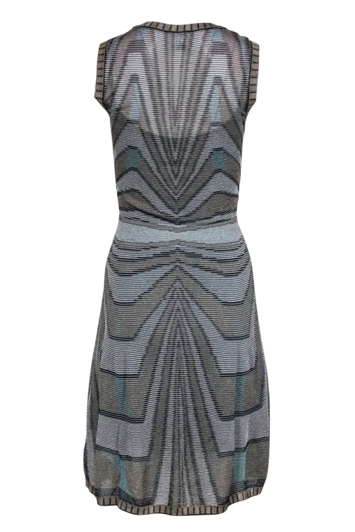 Missoni - Beige, Black & Blue Metallic Chevron Pattern Sleeveless Dress Sz 4