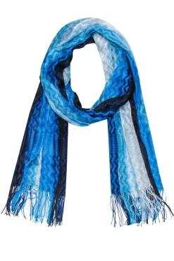 Missoni - Blue & White Ombre Chevron Knit Scarf w/ Fringe