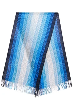Missoni - Blue & White Ombre Chevron Knit Scarf w/ Fringe