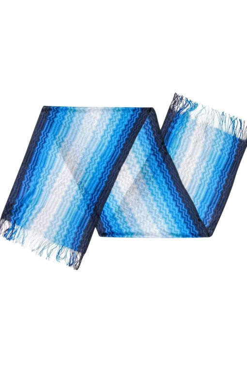 Missoni - Blue & White Ombre Chevron Knit Scarf w/ Fringe