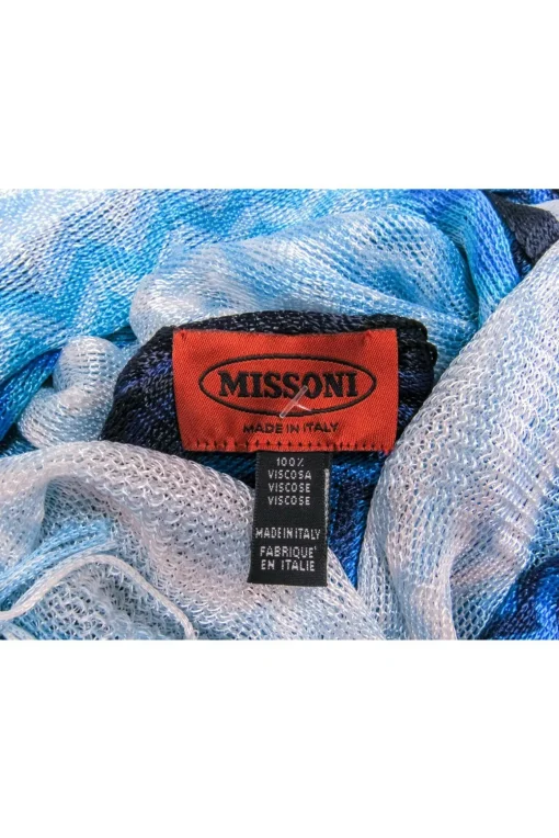 Missoni - Blue & White Ombre Chevron Knit Scarf w/ Fringe