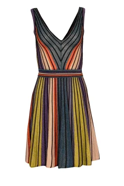 Missoni - Blue, Green, Orange, Black, & White Metallic Knit Dress Sz 2