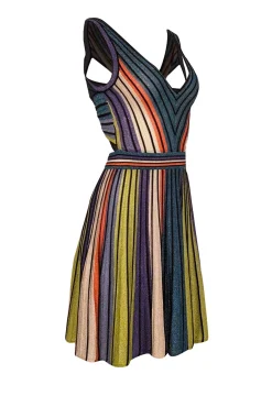 Missoni - Blue, Green, Orange, Black, & White Metallic Knit Dress Sz 2
