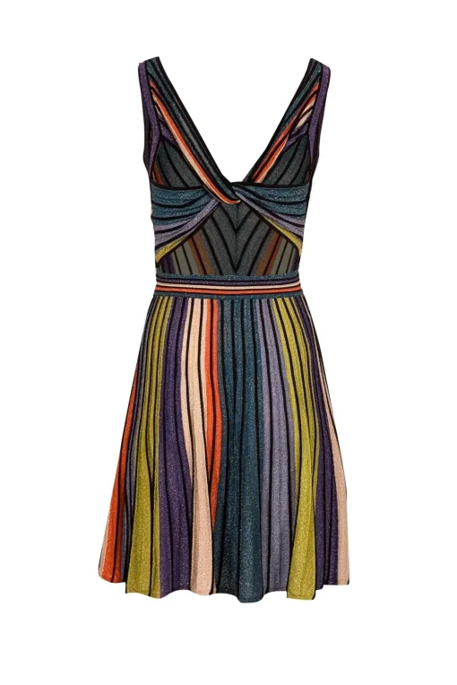 Missoni - Blue, Green, Orange, Black, & White Metallic Knit Dress Sz 2