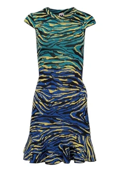 Missoni - Blue, Green, Yellow, & Black Animal Print Fit & Flare Dress Sz 4