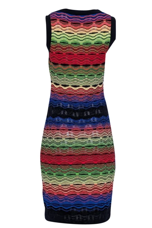 Missoni - Green, Blue, Red, & Black Wavy Striped Knit Midi Dress Sz 8