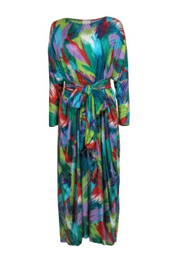 Missoni - Multicolor Brush Stroke Print Kaftan Maxi Dress w/ Belt Sz L