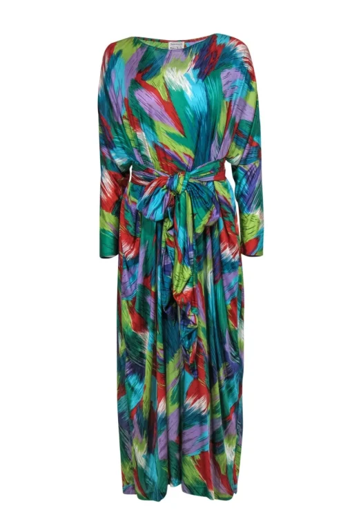 Missoni - Multicolor Brush Stroke Print Kaftan Maxi Dress w/ Belt Sz L