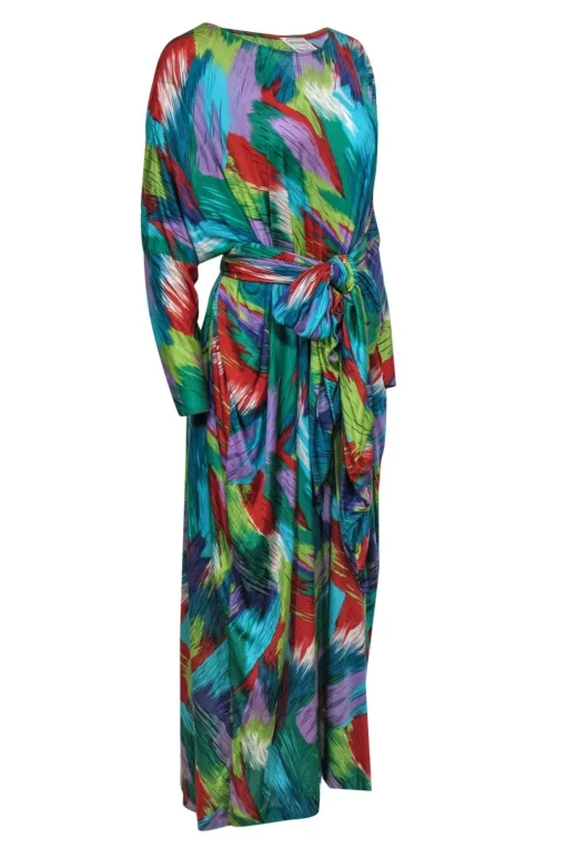 Missoni - Multicolor Brush Stroke Print Kaftan Maxi Dress w/ Belt Sz L