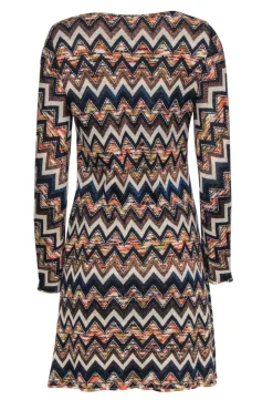 Missoni - Orange, Navy & Cream Metallic Chevron Knit Dress Sz 10