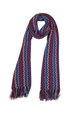 Missoni - Pink & Multicolor Chevron Wool Blend Scarf w/ Fringe Trim