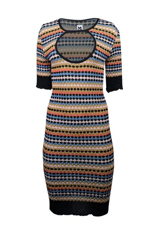 Missoni - Tan, Green, Black, & Blue Knit Cutout Dress Sz 8