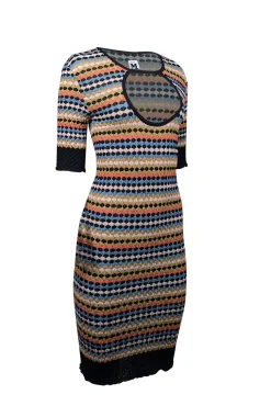Missoni - Tan, Green, Black, & Blue Knit Cutout Dress Sz 8