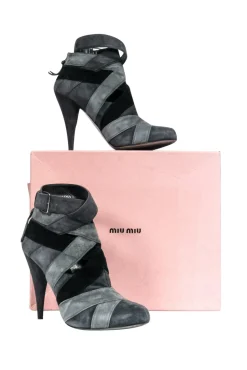 Miu Miu - Black & Grey Suede Bootie Heels Sz 7
