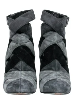 Miu Miu - Black & Grey Suede Bootie Heels Sz 7