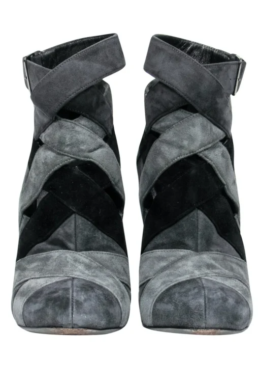 Miu Miu - Black & Grey Suede Bootie Heels Sz 7
