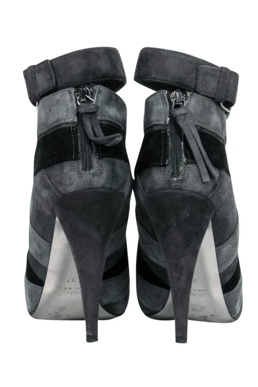 Miu Miu - Black & Grey Suede Bootie Heels Sz 7