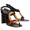 Miu Miu - Brown, Mustard & Black Colorblocked Patent Strappy Wooden Pumps Sz 10