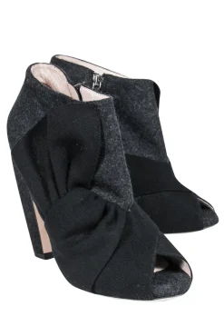Miu Miu - Dark Grey Wool Open Toe Ankle Booties Sz 10