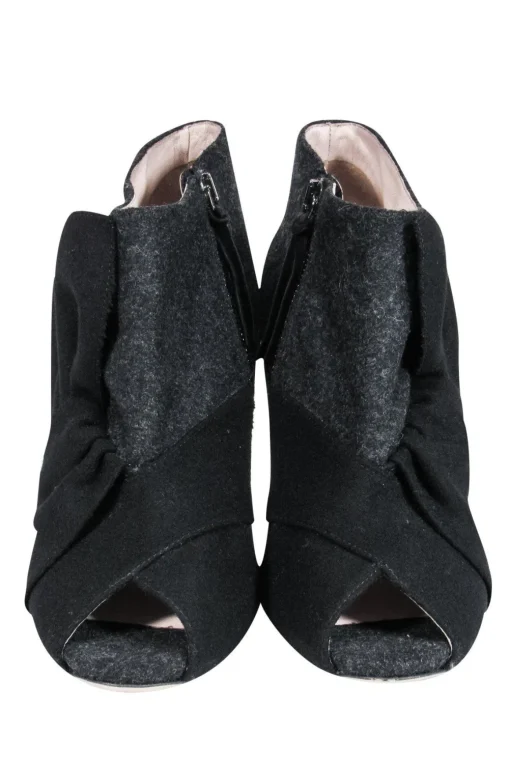 Miu Miu - Dark Grey Wool Open Toe Ankle Booties Sz 10