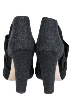Miu Miu - Dark Grey Wool Open Toe Ankle Booties Sz 10