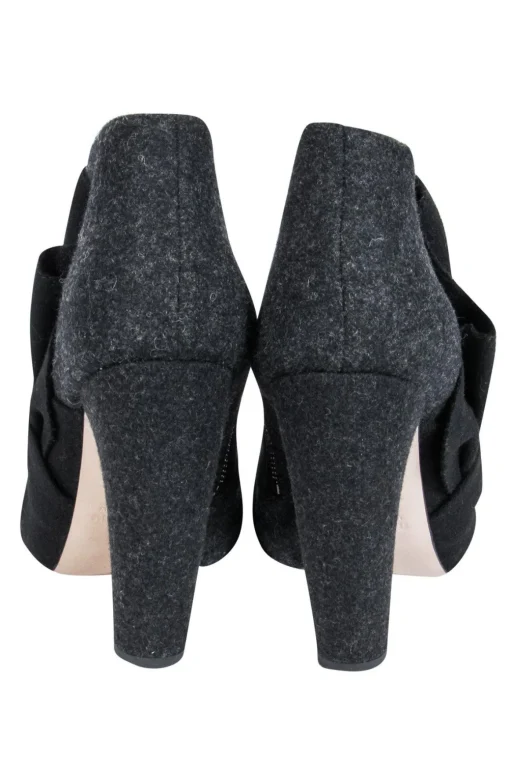 Miu Miu - Dark Grey Wool Open Toe Ankle Booties Sz 10