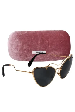 Miu Miu - Gold Cat Eye Aviator Sunglasses w/ Black Lenses