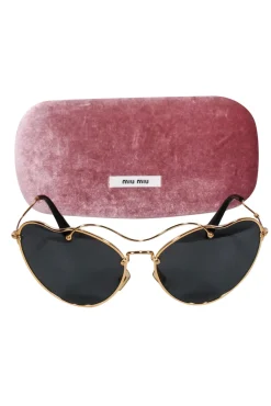 Miu Miu - Gold Cat Eye Aviator Sunglasses w/ Black Lenses