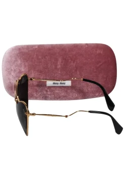 Miu Miu - Gold Cat Eye Aviator Sunglasses w/ Black Lenses