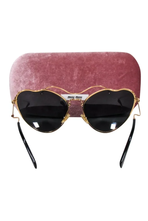 Miu Miu - Gold Cat Eye Aviator Sunglasses w/ Black Lenses