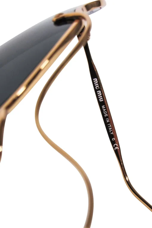 Miu Miu - Gold Cat Eye Aviator Sunglasses w/ Black Lenses