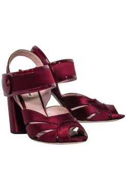 Miu Miu - Maroon Satin Chunky Sandal Heels Sz 7.5