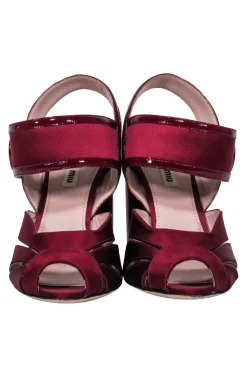 Miu Miu - Maroon Satin Chunky Sandal Heels Sz 7.5