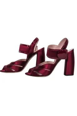 Miu Miu - Maroon Satin Chunky Sandal Heels Sz 7.5