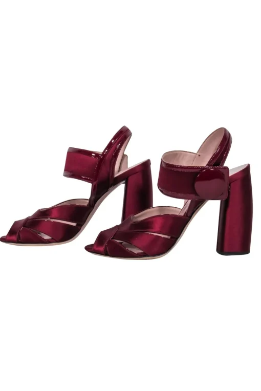 Miu Miu - Maroon Satin Chunky Sandal Heels Sz 7.5