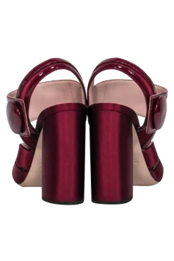 Miu Miu - Maroon Satin Chunky Sandal Heels Sz 7.5